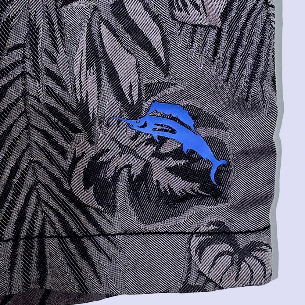 Tommy Bahama Swim Trunks Mens Large Grey Tropical Palm Board Shorts Fair